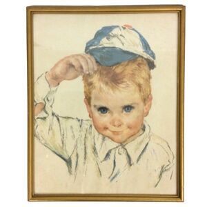 Frances Hook All American Boy Series Hat Print Northern Tissue Framed Vtg 50s